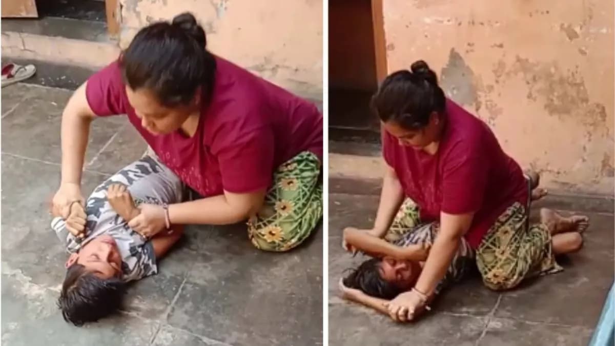 (Cruel mother punched 8-year son also strangled) बेरहम मां! बेटे के ऊपर बैठकर क्रूरता से करती रही पिटाई, जमीन पर पटका… दबाया गला; देखें VIDEO